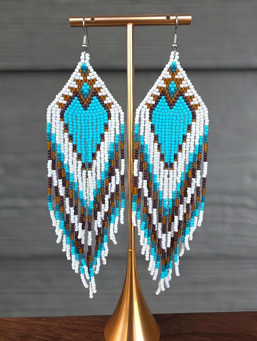 Gaia Boho Fringe Beaded Earrings Coastal Cowgirl Southwestern Handmade - Blue